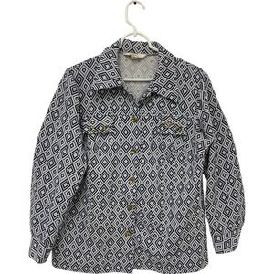 Montgomery Wards Shacket Vintage Womens Size Large Blue White Diamond Pocket 70s